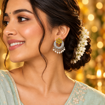 MUSTARD CHANDNI SILVER PLATED EARRINGS