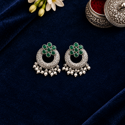 EMERALD CHANDNI SILVER PLATED EARRINGS