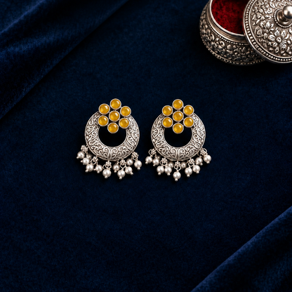 MUSTARD CHANDNI SILVER PLATED EARRINGS