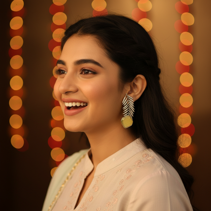 YELLOW LEAF SILVER PLATED EARRINGS