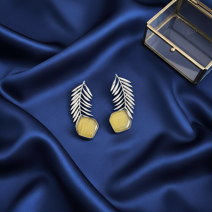 YELLOW LEAF SILVER PLATED EARRINGS
