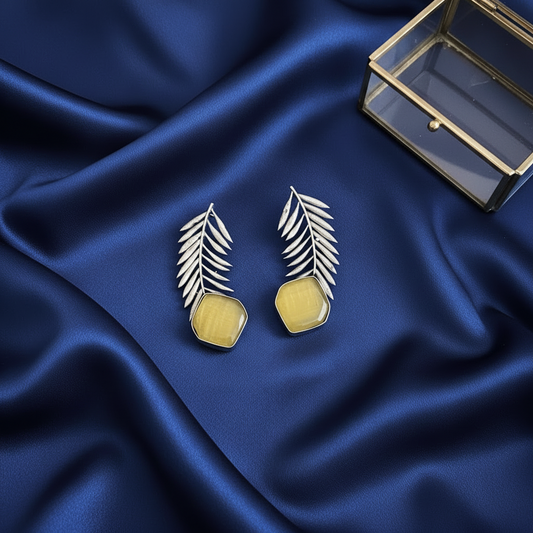 YELLOW LEAF SILVER PLATED EARRINGS