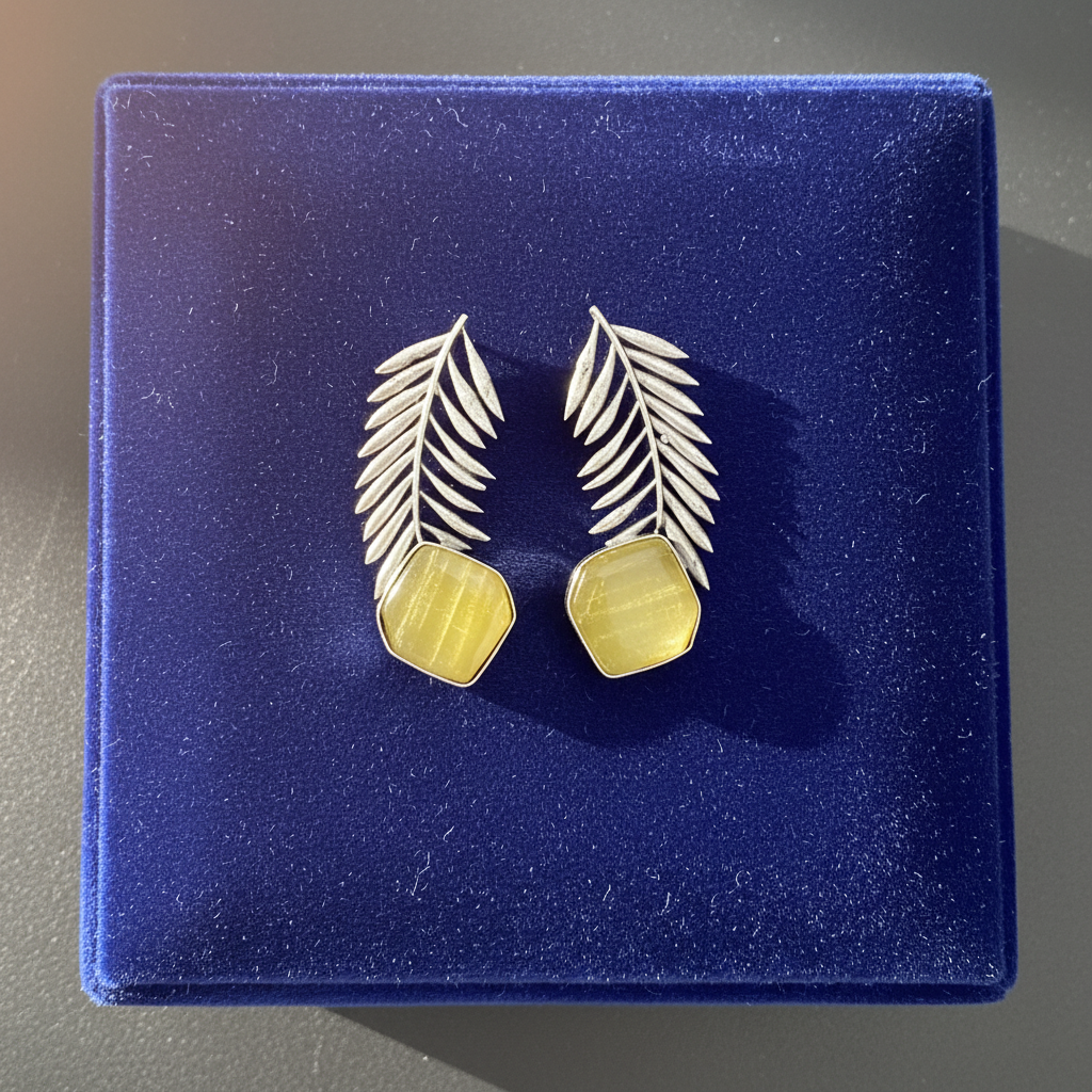 YELLOW LEAF SILVER PLATED EARRINGS