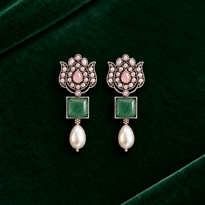 PASTEL PINK LOTUS  SILVER PLATED EARRINGS