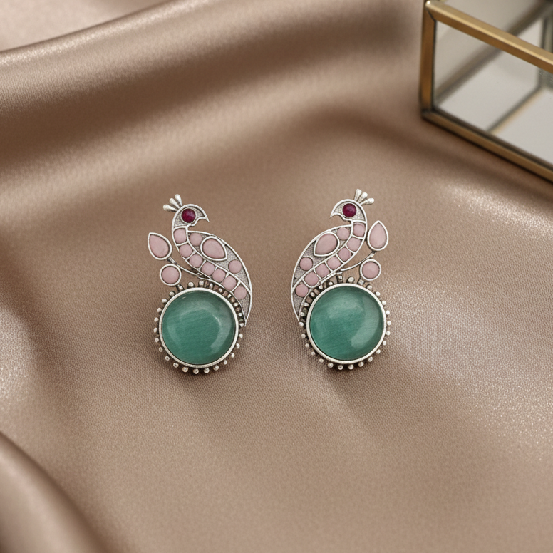 PEACOCK SILVER PLATED EARRINGS