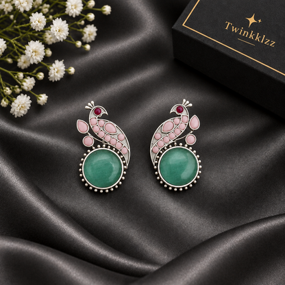 PEACOCK SILVER PLATED EARRINGS