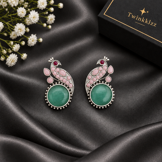 PEACOCK SILVER PLATED EARRINGS