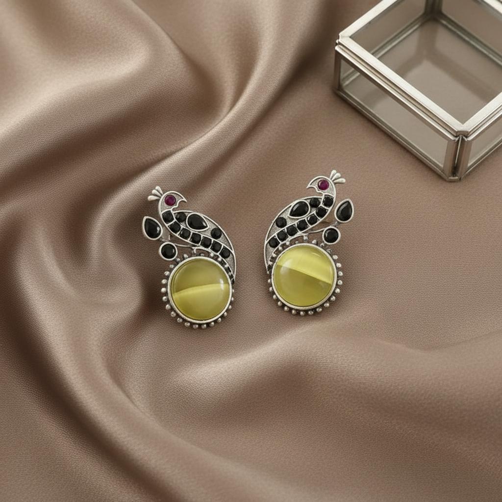 PEACOCK SILVER PLATED EARRINGS