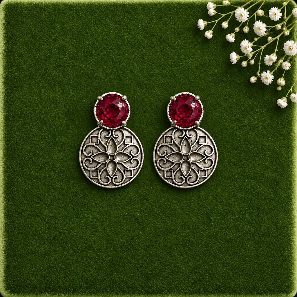 RUBY PRILAYA SILVER PLATED EARRINGS
