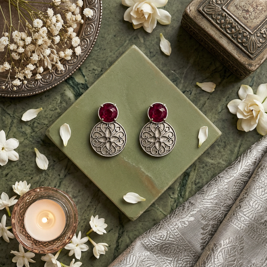 RUBY PRILAYA SILVER PLATED EARRINGS