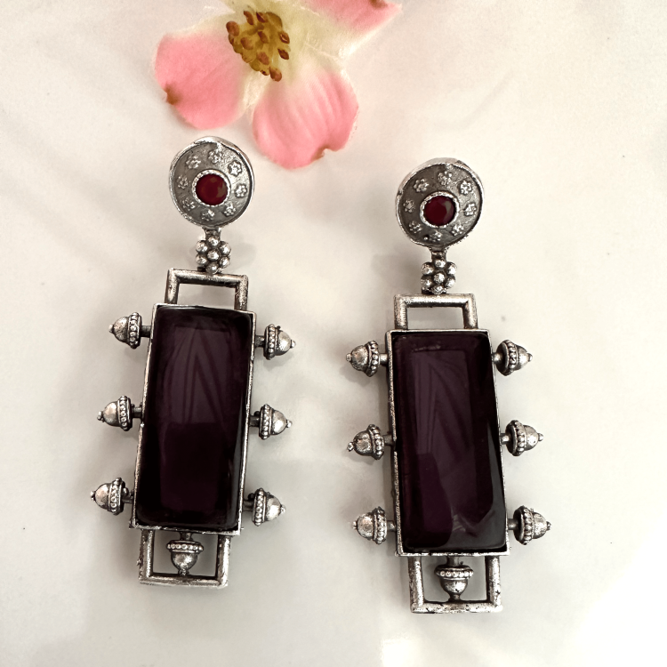 Purple Silver Plated Earrings
