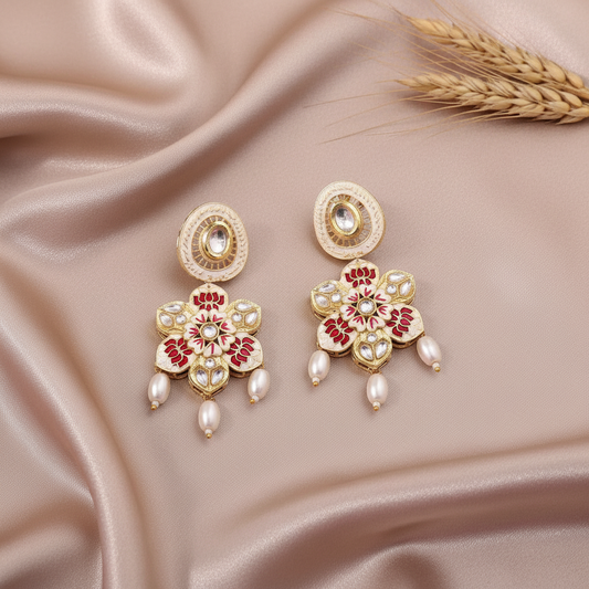 RUBY LOTUS KUNDAN DANGLER EARRINGS