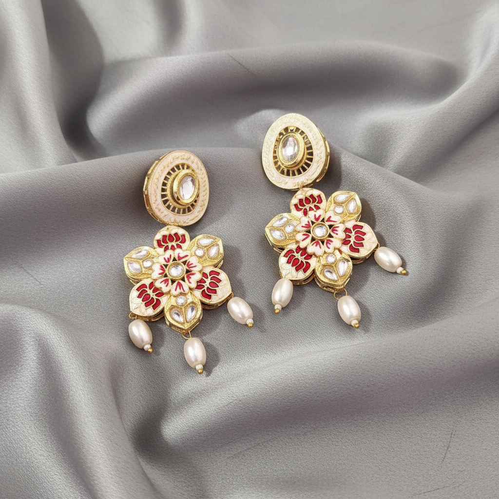 RUBY LOTUS KUNDAN DANGLER EARRINGS