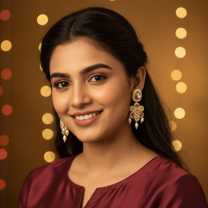 RUBY LOTUS KUNDAN DANGLER EARRINGS