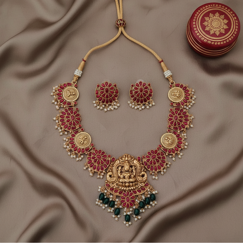 RUBY DEEKSHA TEMPLE JEWELLERY SET