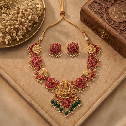 RUBY DEEKSHA TEMPLE JEWELLERY SET