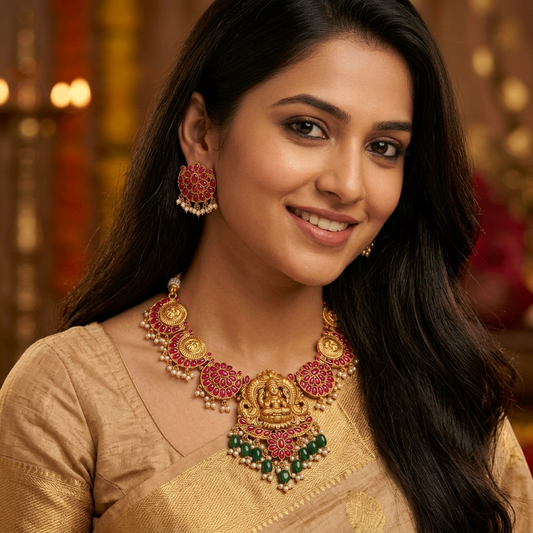RUBY DEEKSHA TEMPLE JEWELLERY SET