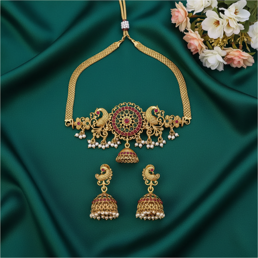 MULTICOLOR MOURNI TEMPLE JEWELLERY SET