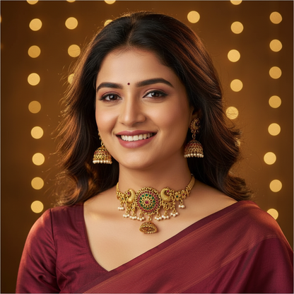 MULTICOLOR MOURNI TEMPLE JEWELLERY SET
