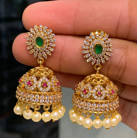 GOLDEN NIYANA ZIRCONIA JHUMKI EARRINGS