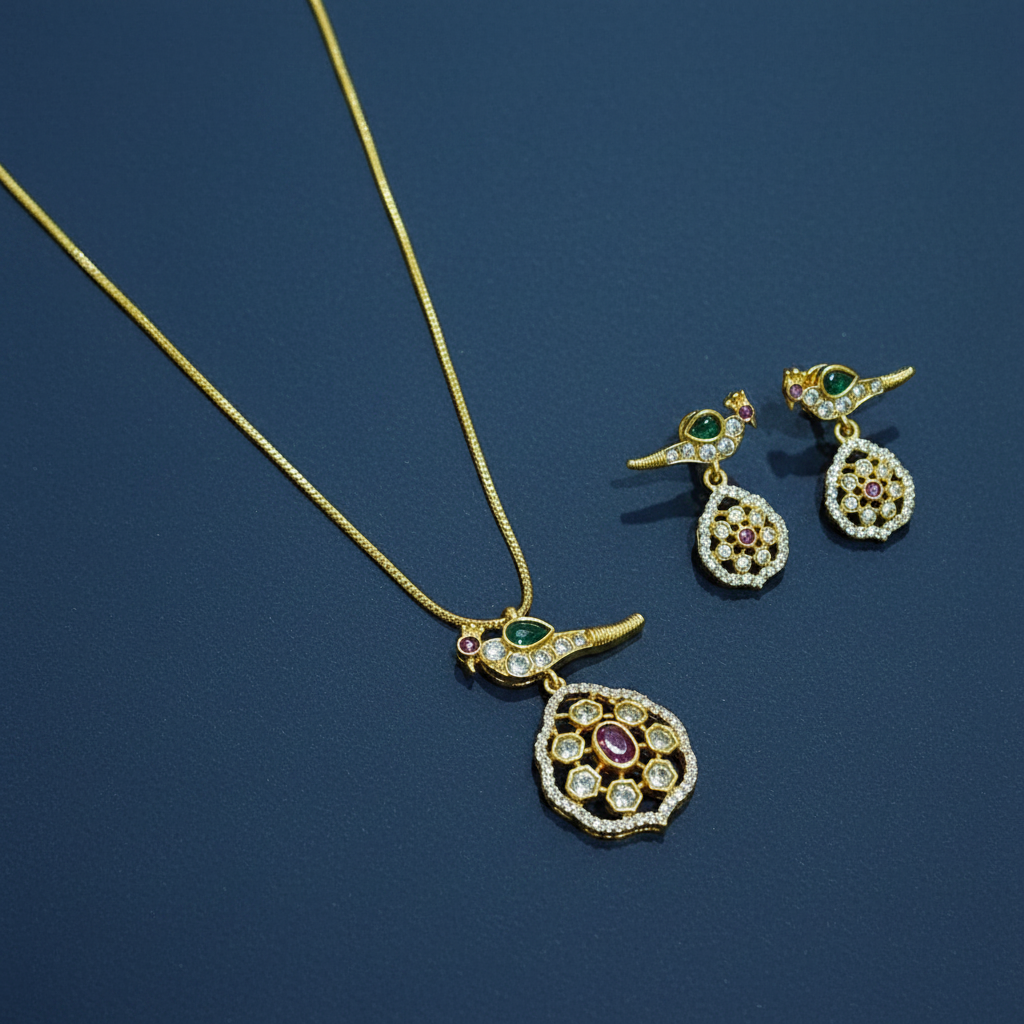 PEACOCK TEMPLE PENDANT CHAIN SET