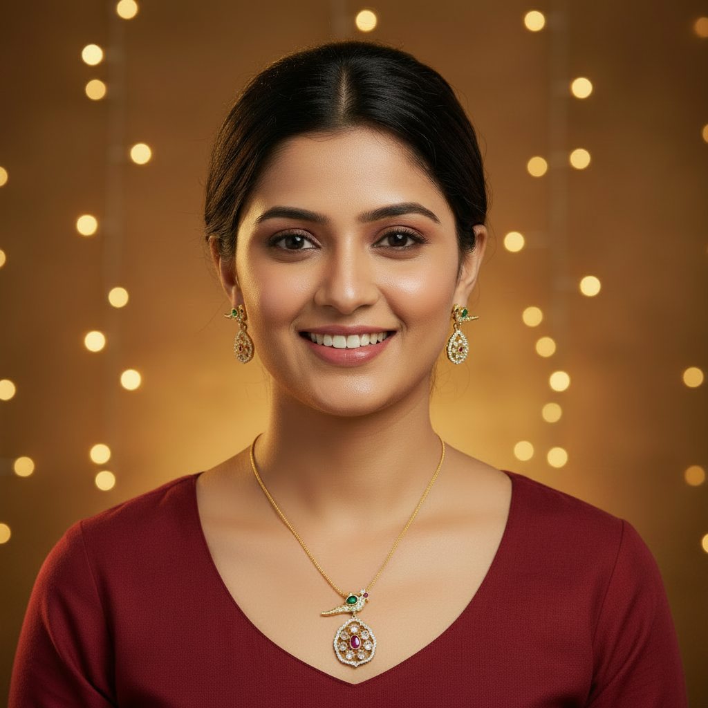 PEACOCK TEMPLE PENDANT CHAIN SET