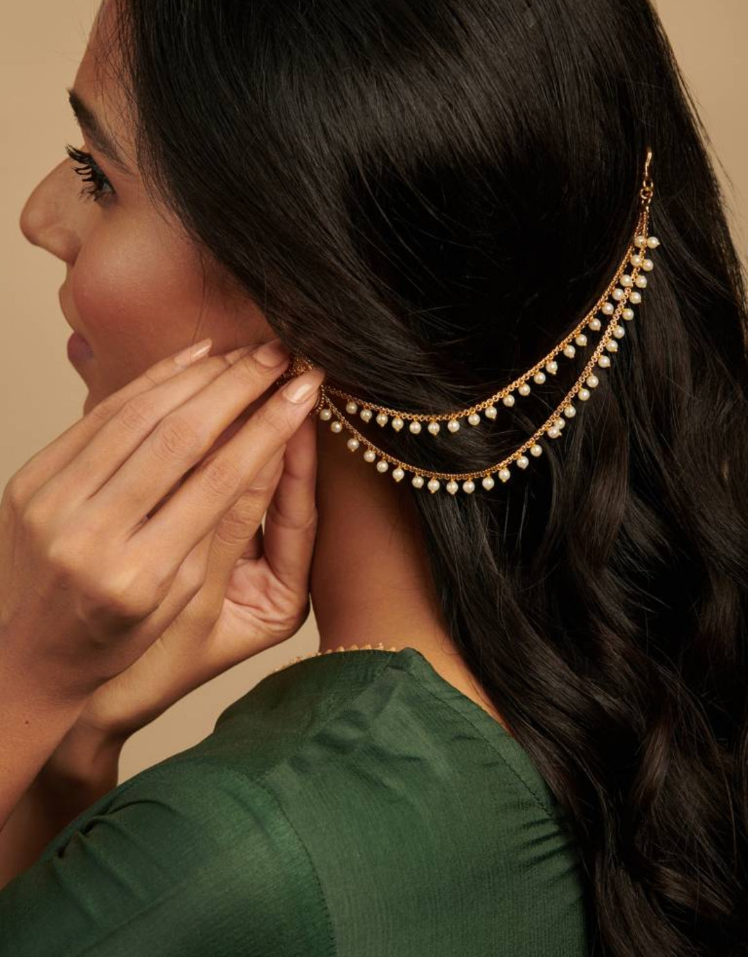 PREMIUM TWO LAYER HANGING PEARL EAR CHAIN