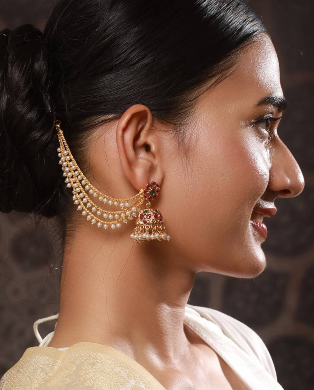 PREMIUM THREE LAYER HANGING PEARL EAR CHAIN