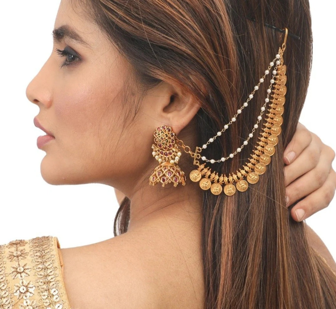 PREMIUM COIN THREE LAYER PEARL EAR CHAIN