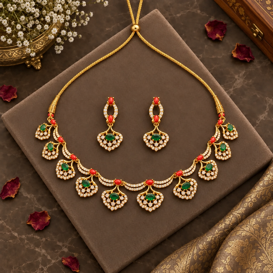CORAL DIAMOND LALIMA ZIRCONIA JEWELLERY SET