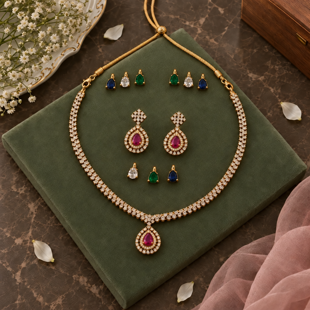 MYTRI COLOR CHANGEABLE ZIRCONIA JEWELLERY SET