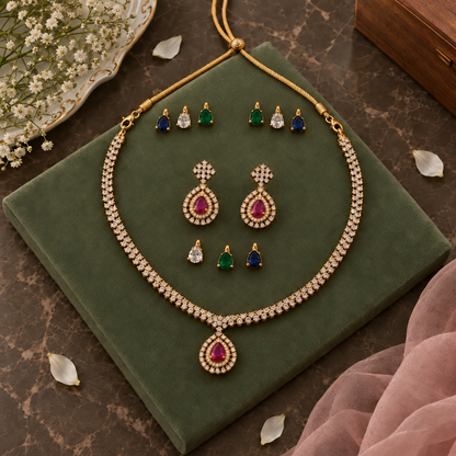 MYTRI COLOR CHANGEABLE ZIRCONIA JEWELLERY SET