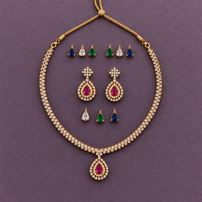 MYTRI COLOR CHANGEABLE ZIRCONIA JEWELLERY SET