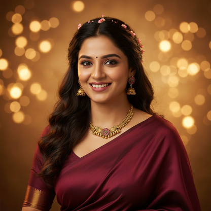 GOLDEN NIRANJANA SCREW TYPE JEWELLERY SET