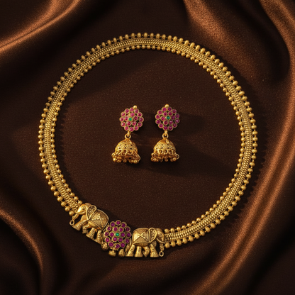 GOLDEN NIRANJANA SCREW TYPE JEWELLERY SET