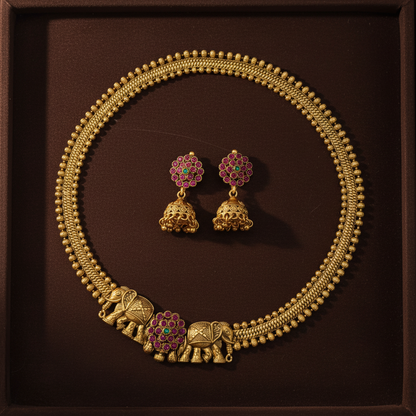 GOLDEN NIRANJANA SCREW TYPE JEWELLERY SET