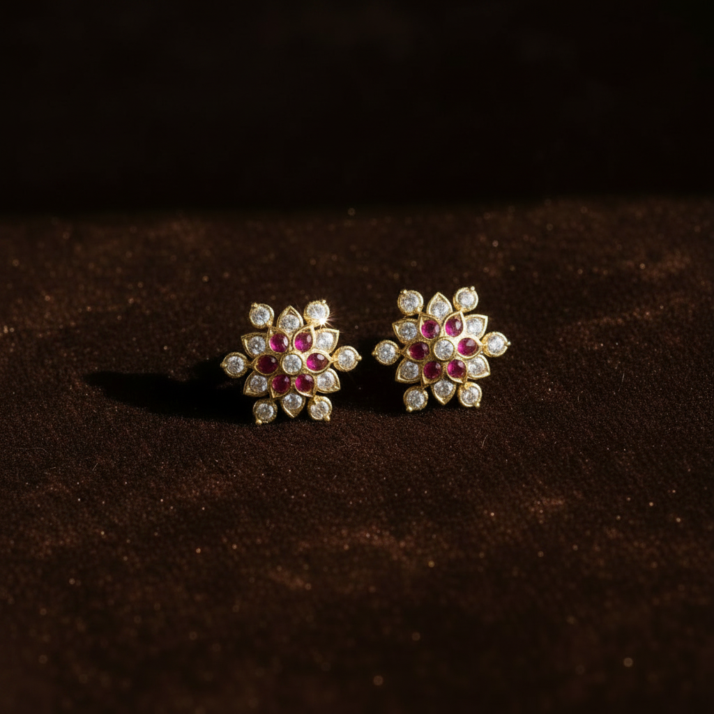 MULTICOLOR DIAMOND INDUJA STUD EARRINGS