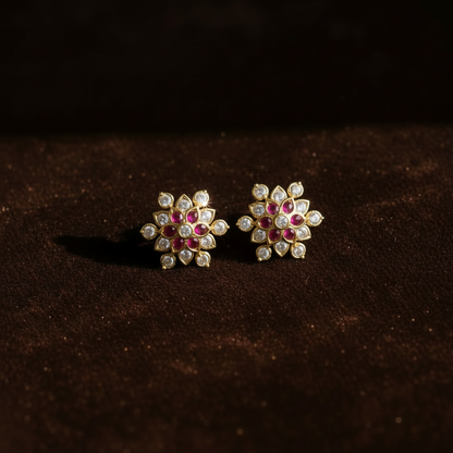 MULTICOLOR DIAMOND INDUJA STUD EARRINGS