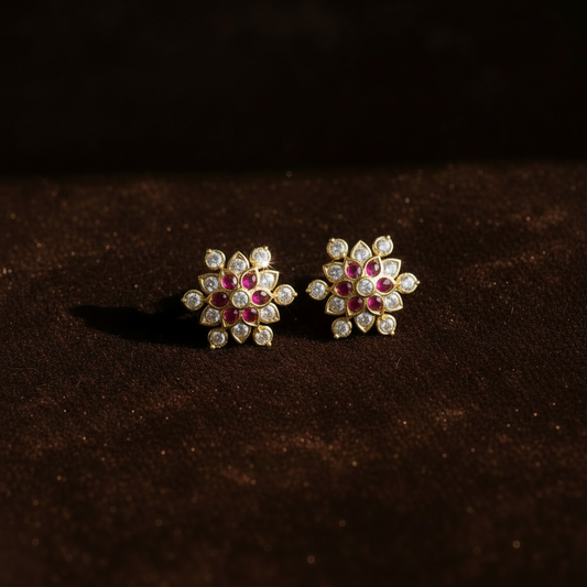 MULTICOLOR DIAMOND INDUJA STUD EARRINGS