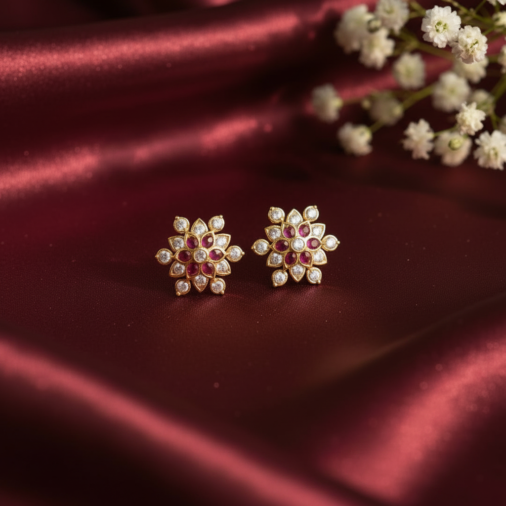 MULTICOLOR DIAMOND INDUJA STUD EARRINGS