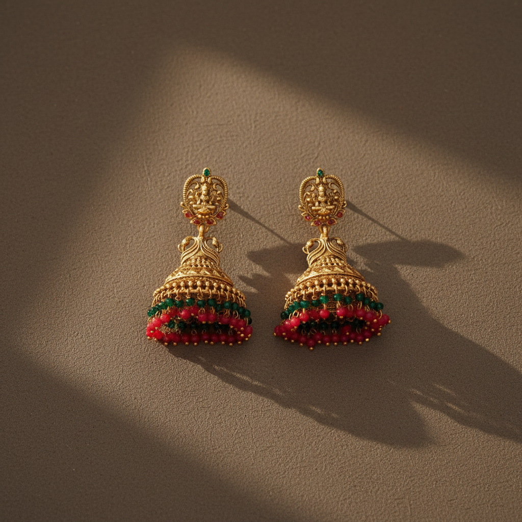 MULTICOLOR AMISHI TEMPLE JHUMKI EARRINGS