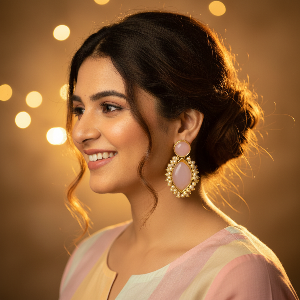 BABY PINK AAPTI STONE EARRINGS