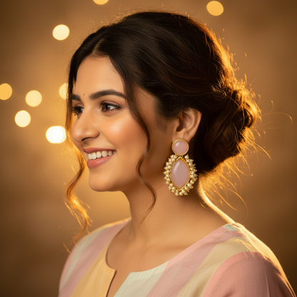 BABY PINK AAPTI STONE EARRINGS