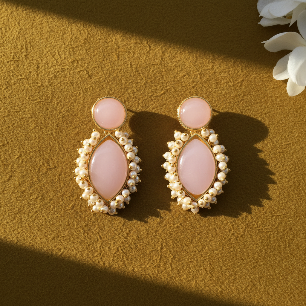 BABY PINK AAPTI STONE EARRINGS