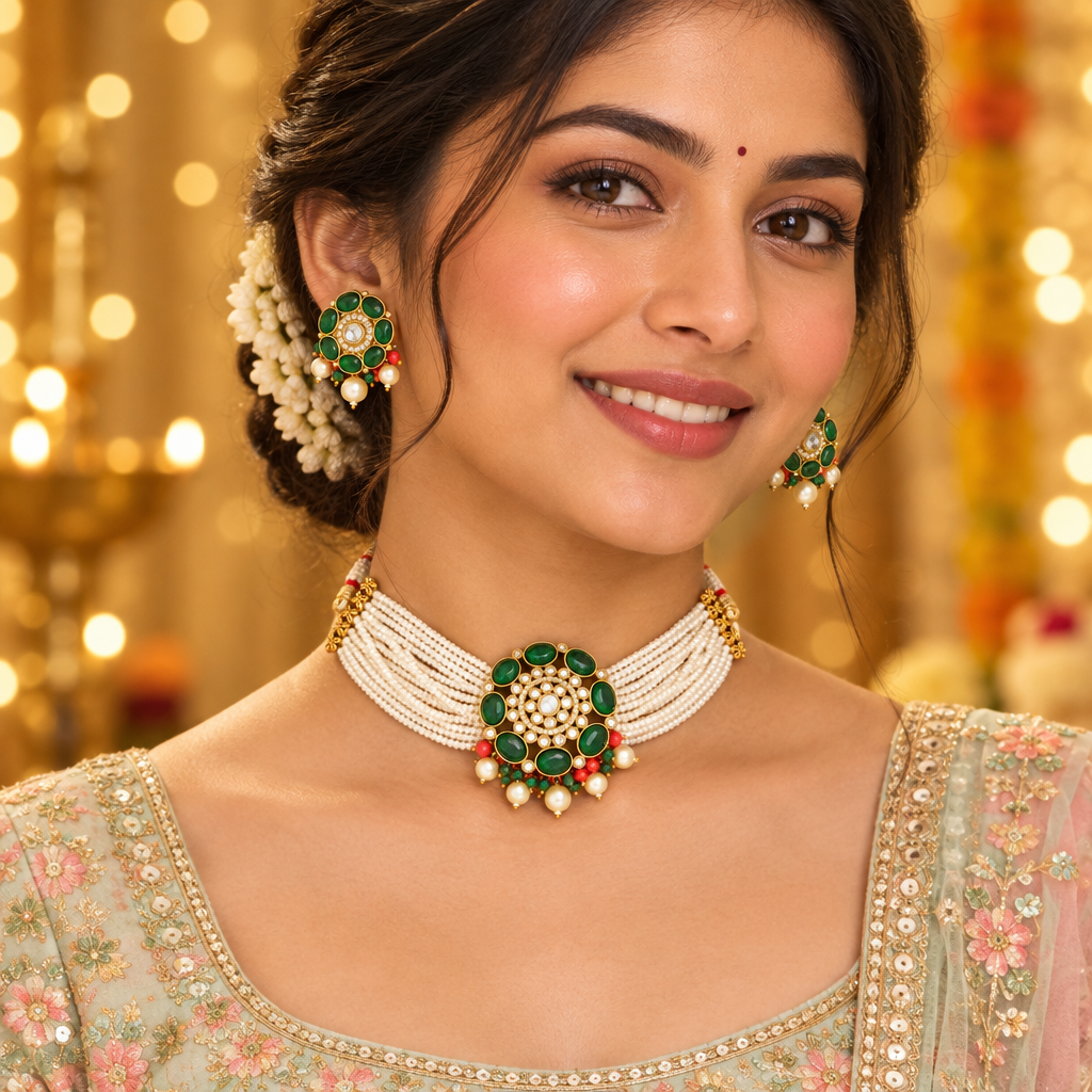 EMERALD ADVIKA KUNDAN JEWELLERY SET