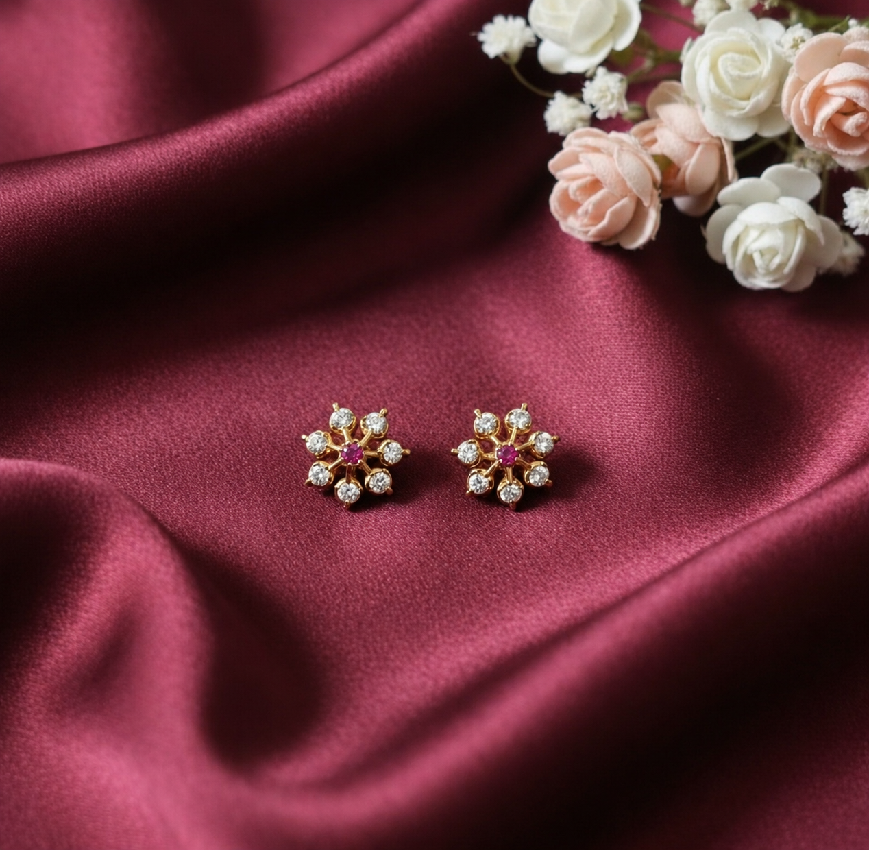 RUBY DIAMOND HIRA EIGHT STONE STUD EARRINGS