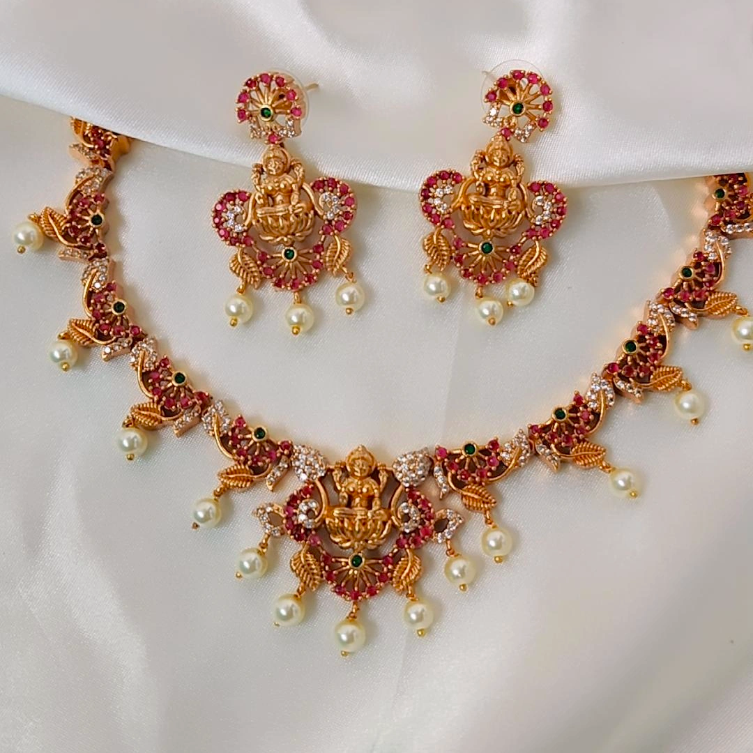 RUBY GODDESS TEMPLE JEWELLERY SET