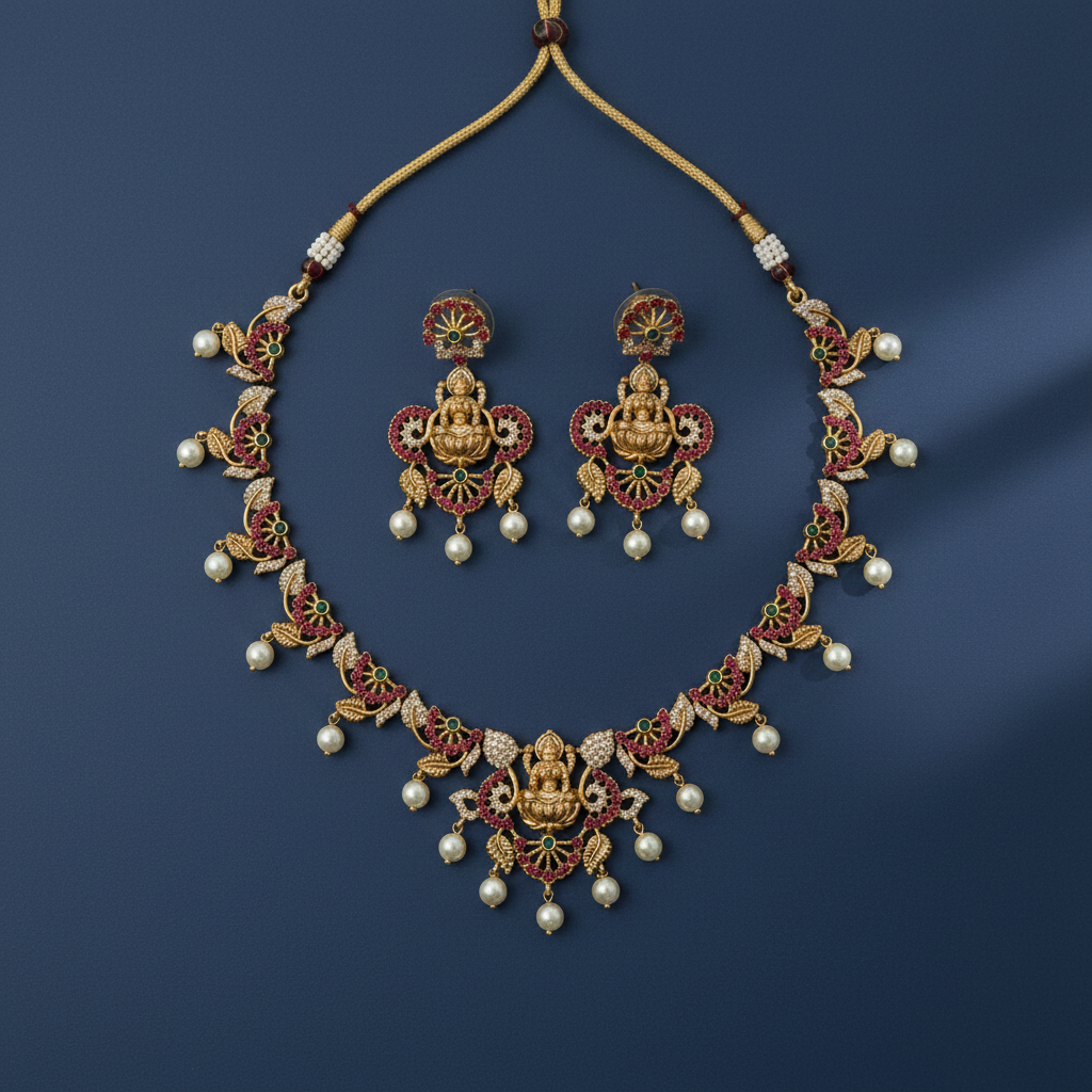 RUBY GODDESS TEMPLE JEWELLERY SET