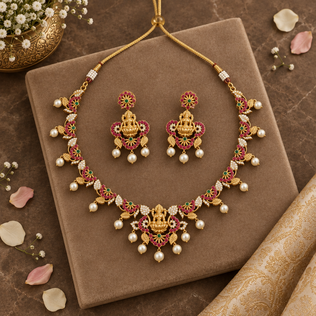 RUBY GODDESS TEMPLE JEWELLERY SET