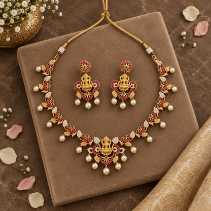 RUBY GODDESS TEMPLE JEWELLERY SET